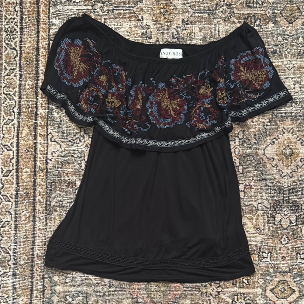 Knox Rose Black Embellished Ruffled Blouse